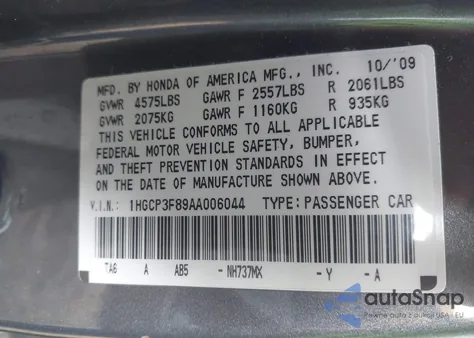 2010 Honda Accord 3.5 Ex-L z USA, uszkodzony, nr VIN 1HGCP3F89AA006044